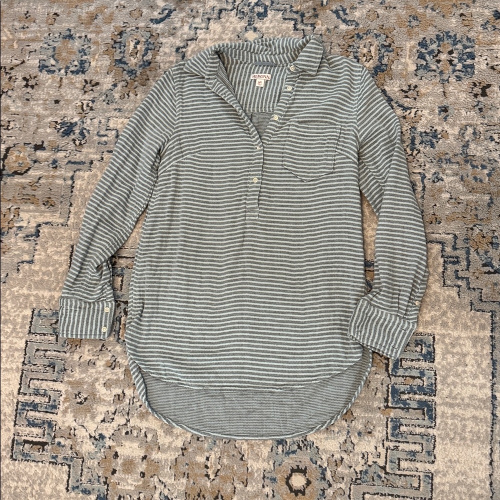 Striped half button up warm Long Sleeve Shirt